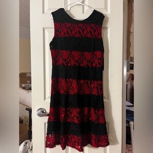 New York & Company Black and Red Lace Midi Dress